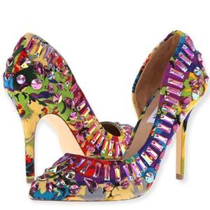 Rare STEVE MADDEN Galactik Multi-Color Floral bejeweled Stilettos